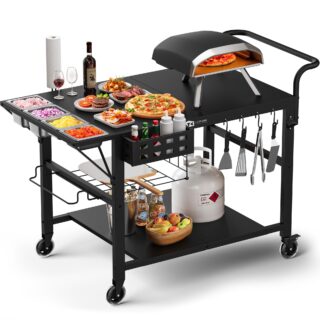 Leteuke Pizza Oven Table, Grill Cart Table for Blackstone Griddle, Outdoor Pizza Oven Stand Fits Ninja, Cuisinart, Gozney, Solo Stove, BBQ Prep Tables Station with Seasoning Tray, 47.2"x27.5"x35.8"
