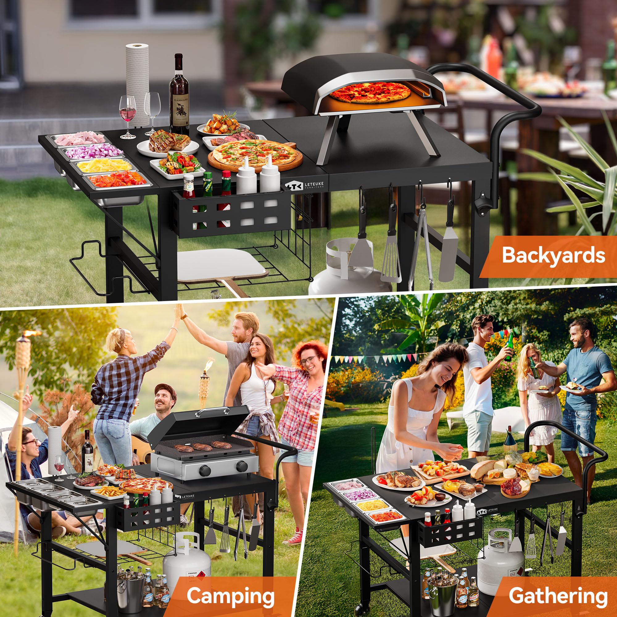 Leteuke Pizza Oven Table, Grill Cart Table for Blackstone Griddle, Outdoor Pizza Oven Stand Fits Ninja, Cuisinart, Gozney, Solo Stove, BBQ Prep Tables Station with Seasoning Tray, 47.2"x27.5"x35.8" - Image 7