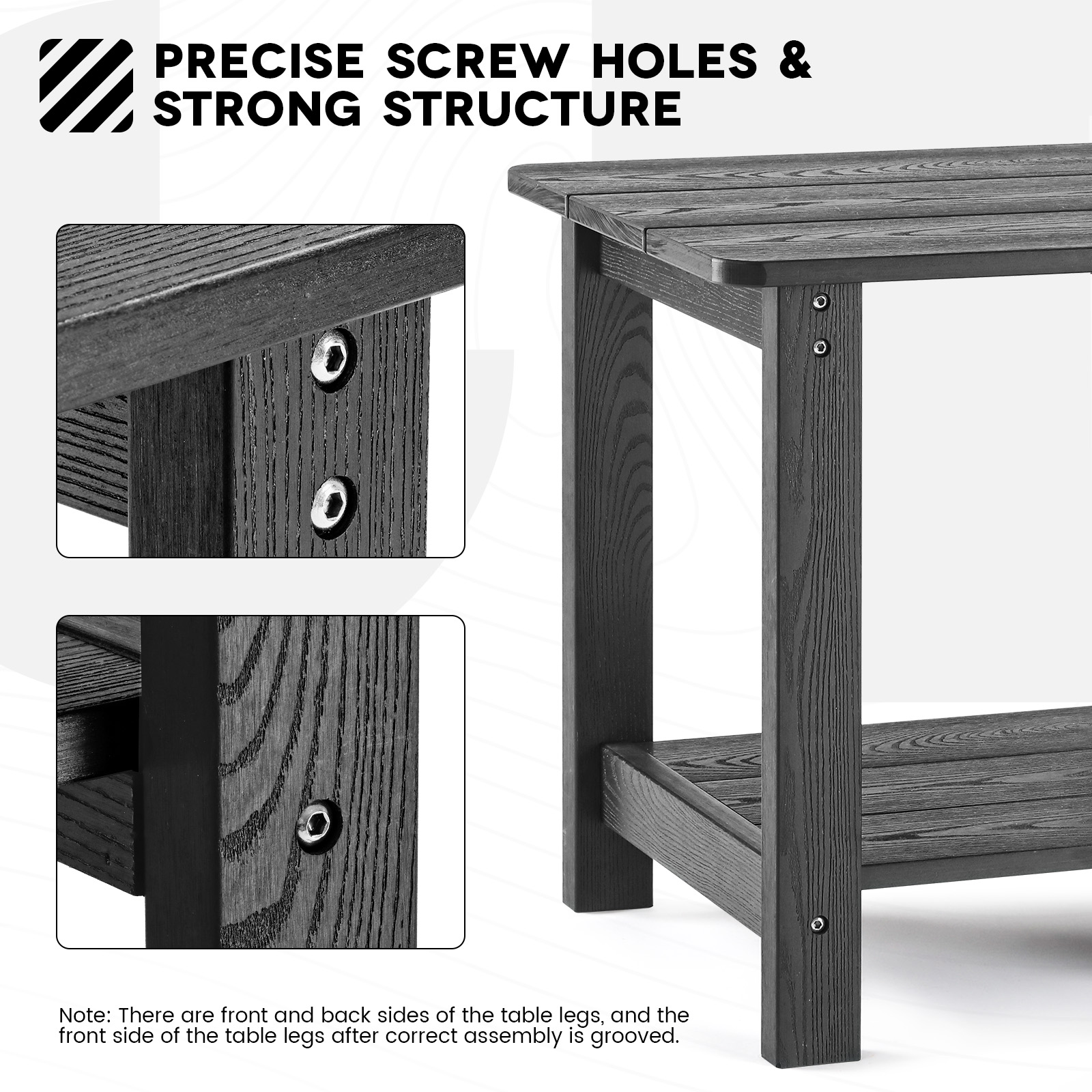 Leteuke Outdoor Side Table, Weather Resistant Outdoor Side Tables for Patio, Poly Lumber Adirondack Table, Rectangular Double Tier End Table for Backyard, Pool, Lawn, Beach, Indoor, Gray - Image 5