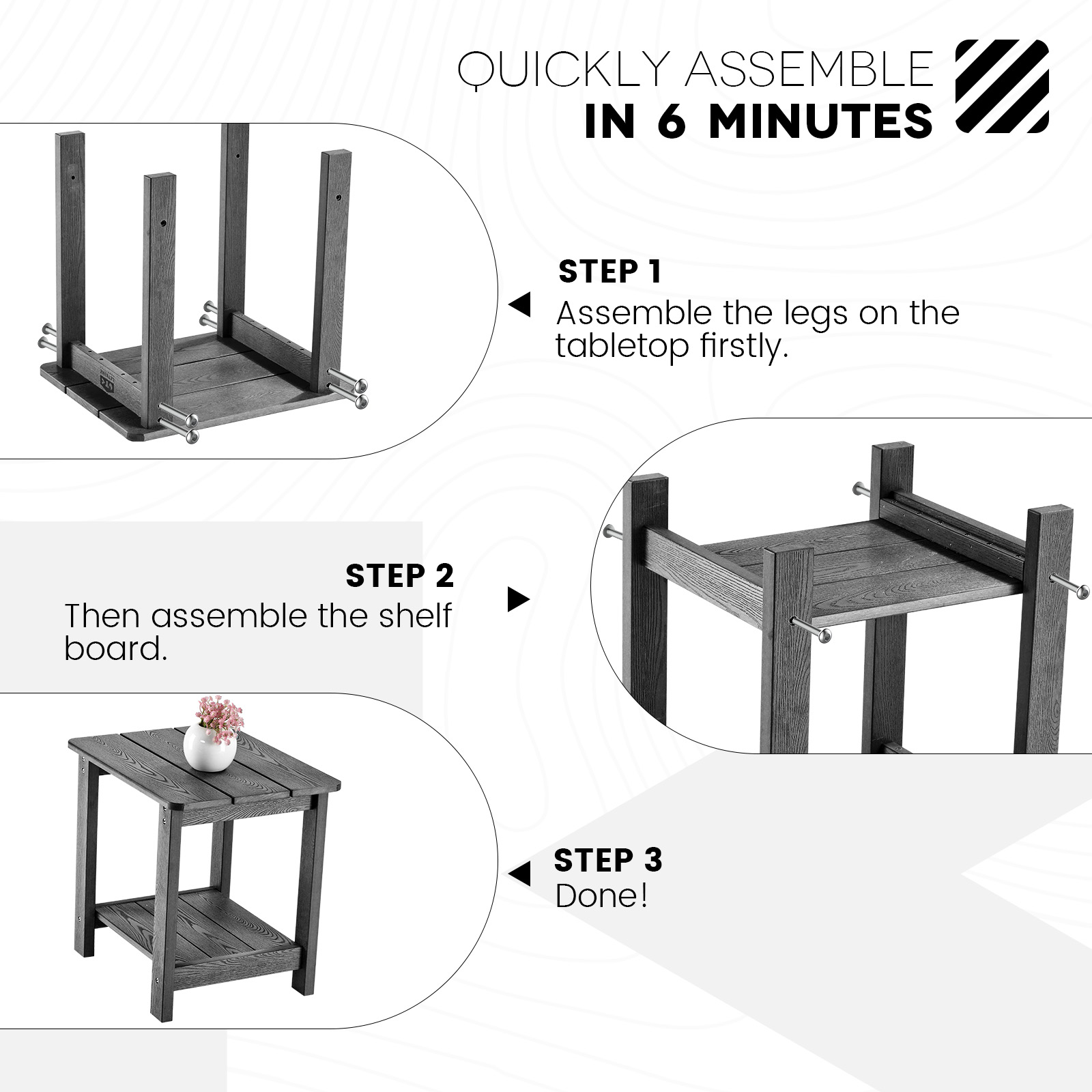 Leteuke Outdoor Side Table, Weather Resistant Outdoor Side Tables for Patio, Poly Lumber Adirondack Table, Rectangular Double Tier End Table for Backyard, Pool, Lawn, Beach, Indoor, Gray - Image 6