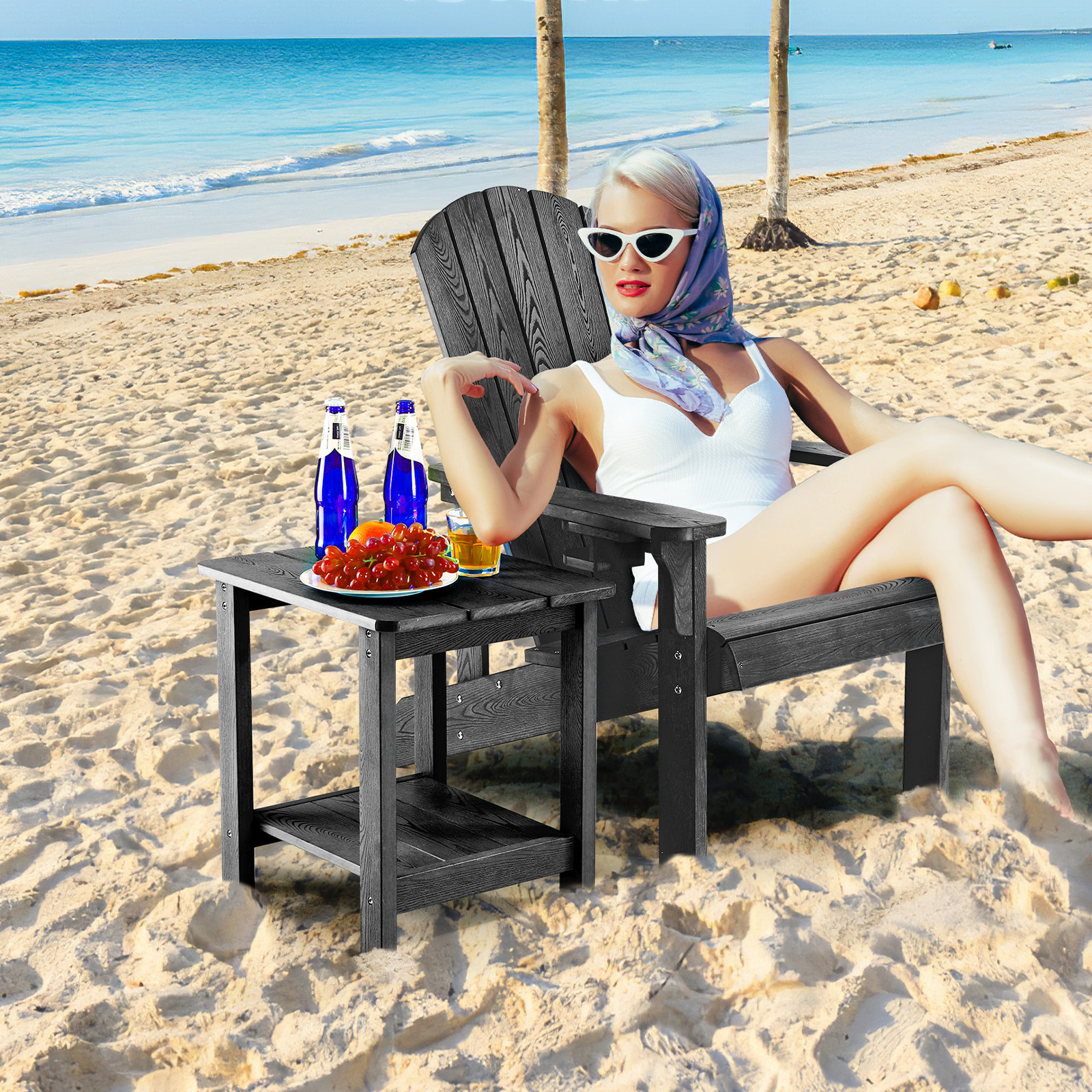 Leteuke Outdoor Side Table, Weather Resistant Outdoor Side Tables for Patio, Poly Lumber Adirondack Table, Rectangular Double Tier End Table for Backyard, Pool, Lawn, Beach, Indoor, Gray - Image 9