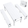 6' Picnic Table Set w/2 Benches 3-Piece 1-Case Camping Table Chair Set | HDPE Tree Pattern Top for Indoor or Outdoor Use Working Meeting Party, Camping, Picnic, Weddings With Handle Safety Locks