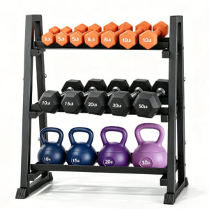 Leteuke 3 Tier Dumbbell Rack Stand Only, 1300LBS Heavy Duty | Trapezoidal Frame for Stability, Space-Saving Design; Fits Dumbbells, Kettlebells, Barbells for Home Gym