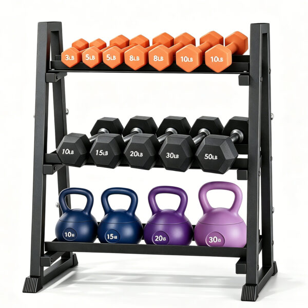 Leteuke 3 Tier Dumbbell Rack Stand Only, 1300LBS Heavy Duty | Trapezoidal Frame for Stability, Space-Saving Design; Fits Dumbbells, Kettlebells, Barbells for Home Gym