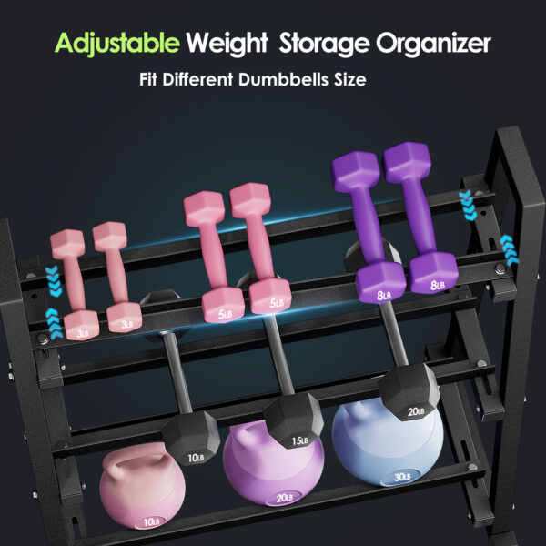 Leteuke 3 Tier Dumbbell Rack Stand Only, 1300LBS Heavy Duty | Trapezoidal Frame for Stability, Space-Saving Design; Fits Dumbbells, Kettlebells, Barbells for Home Gym