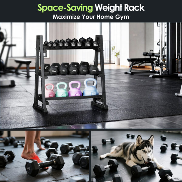 Leteuke 3 Tier Dumbbell Rack Stand Only, 1300LBS Heavy Duty | Trapezoidal Frame for Stability, Space-Saving Design; Fits Dumbbells, Kettlebells, Barbells for Home Gym