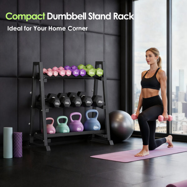 Leteuke 3 Tier Dumbbell Rack Stand Only, 1300LBS Heavy Duty | Trapezoidal Frame for Stability, Space-Saving Design; Fits Dumbbells, Kettlebells, Barbells for Home Gym